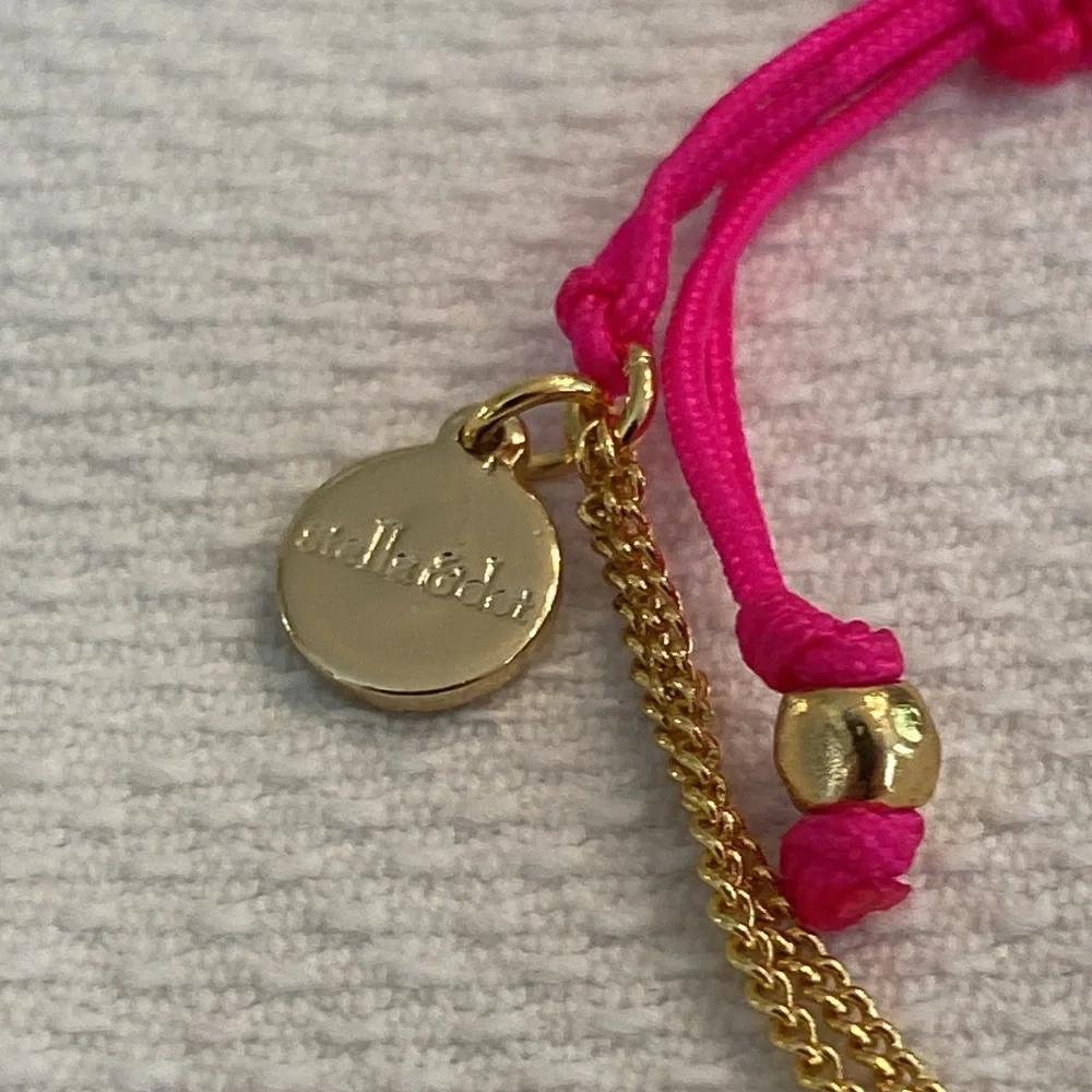 Stella&Dot Gold Pink Elephant Charm Adjustable Pulley Chain Wishing Bracelet